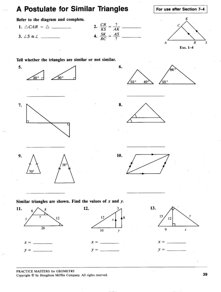 Finding Missing Side Lengths Of Similar Triangles Worksheet