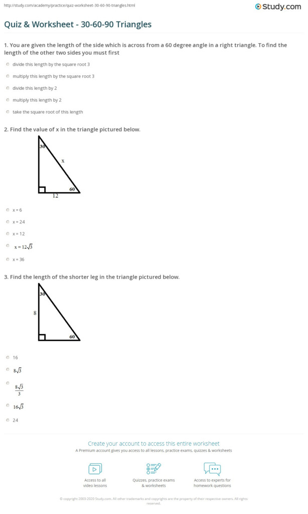 20 Special Right Triangles 30 60 90 Worksheet Answers Worksheets 