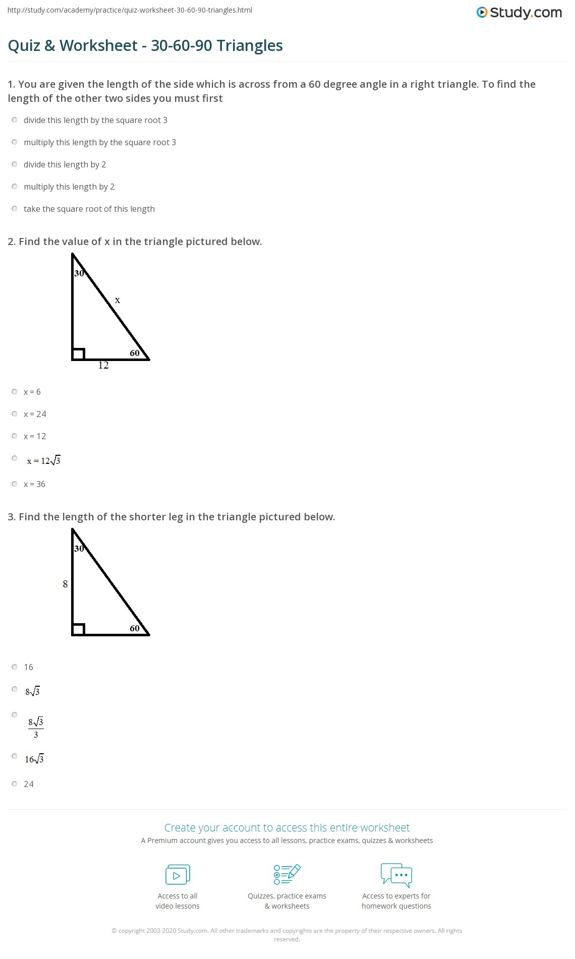 20 Special Right Triangles 30 60 90 Worksheet Answers Worksheets