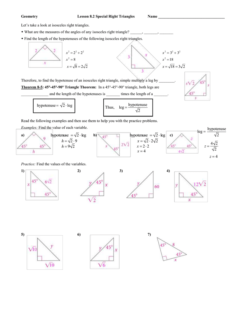 25 Special Right Triangles Practice Worksheet Worksheet Information