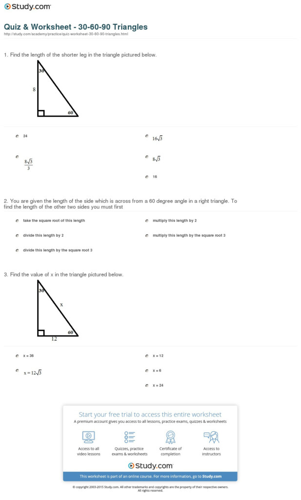 30 60 90 Triangle Practice Worksheet With Answers Db excel