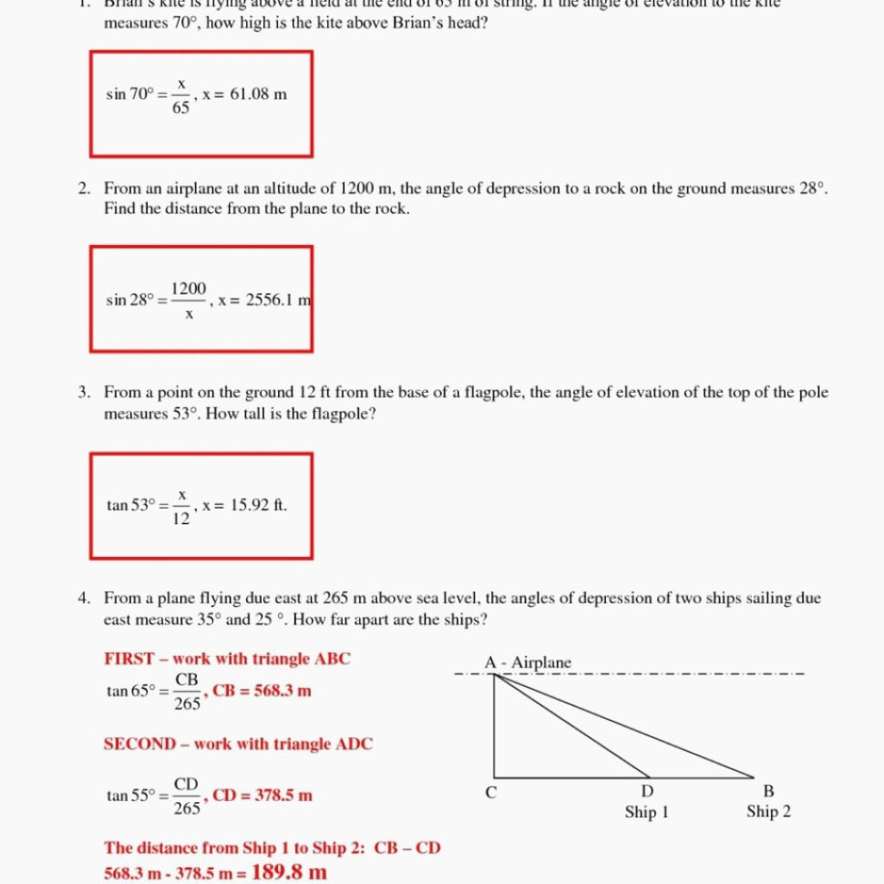 42 Angle Of Elevation And Depression Trig Worksheet Answers Worksheet