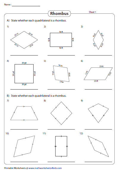 6th Grade Area Of Rhombus Worksheet Worksheet