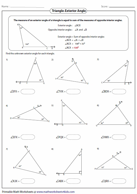 8 Photos Interior And Exterior Angles Of Triangles Worksheets Pdf And 