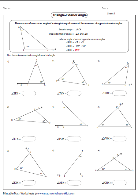 8th Grade Angles In A Triangle Worksheet Thekidsworksheet