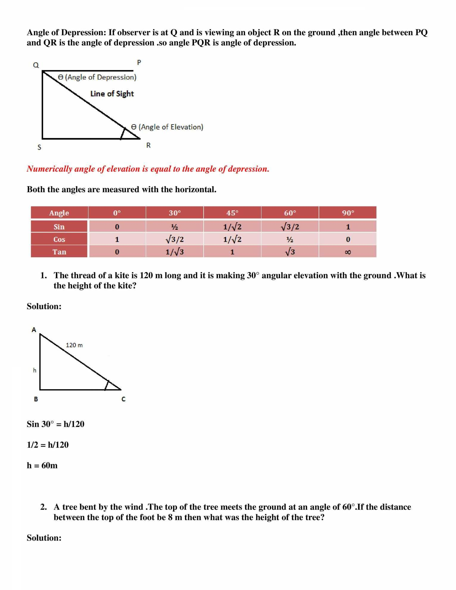 Angle Of Elevation And Depression Worksheet Kuta Worksheet