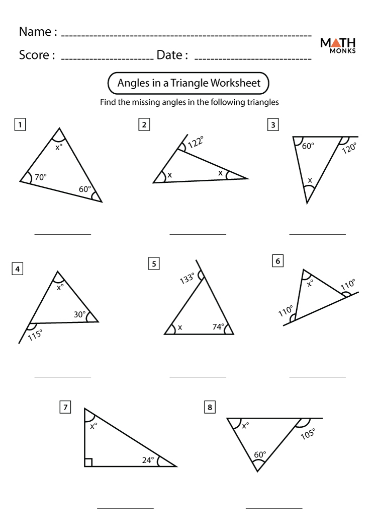 Angles In A Triangle Worksheets Math Monks