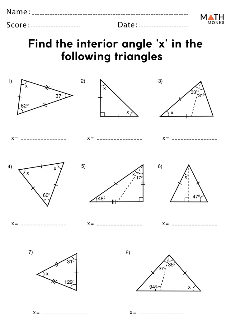 Worksheet Interior Angles Of Triangles Solve And Color Answer Key   Angles In A Triangle Worksheets Math Monks 