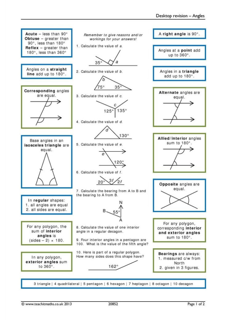 Angles In Polygons Worksheet Answers Gcse Math Gcse Maths Revision 