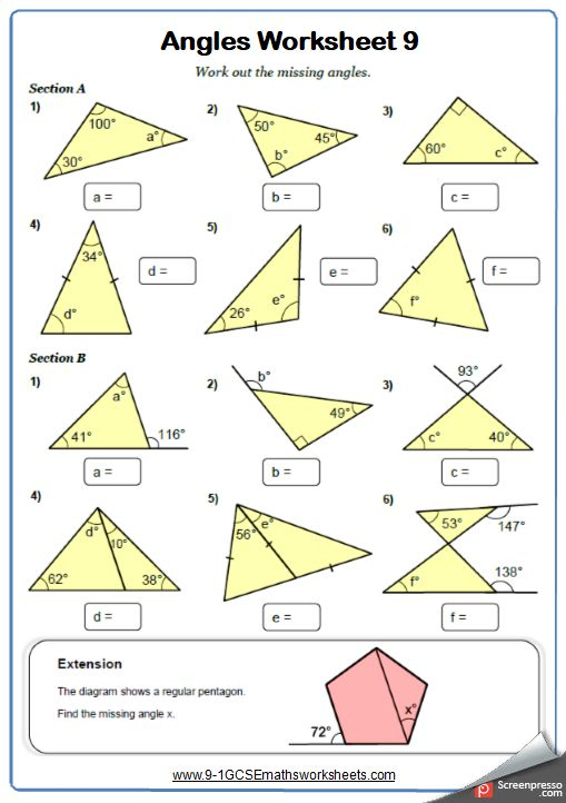 Angles In Triangles Maths Worksheet And Answers 9 1 GCSE Foundation 