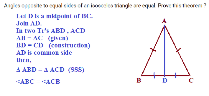 Angles Opposite To Equal Sides Of An Isosceles Triangle Are Equal Prove 