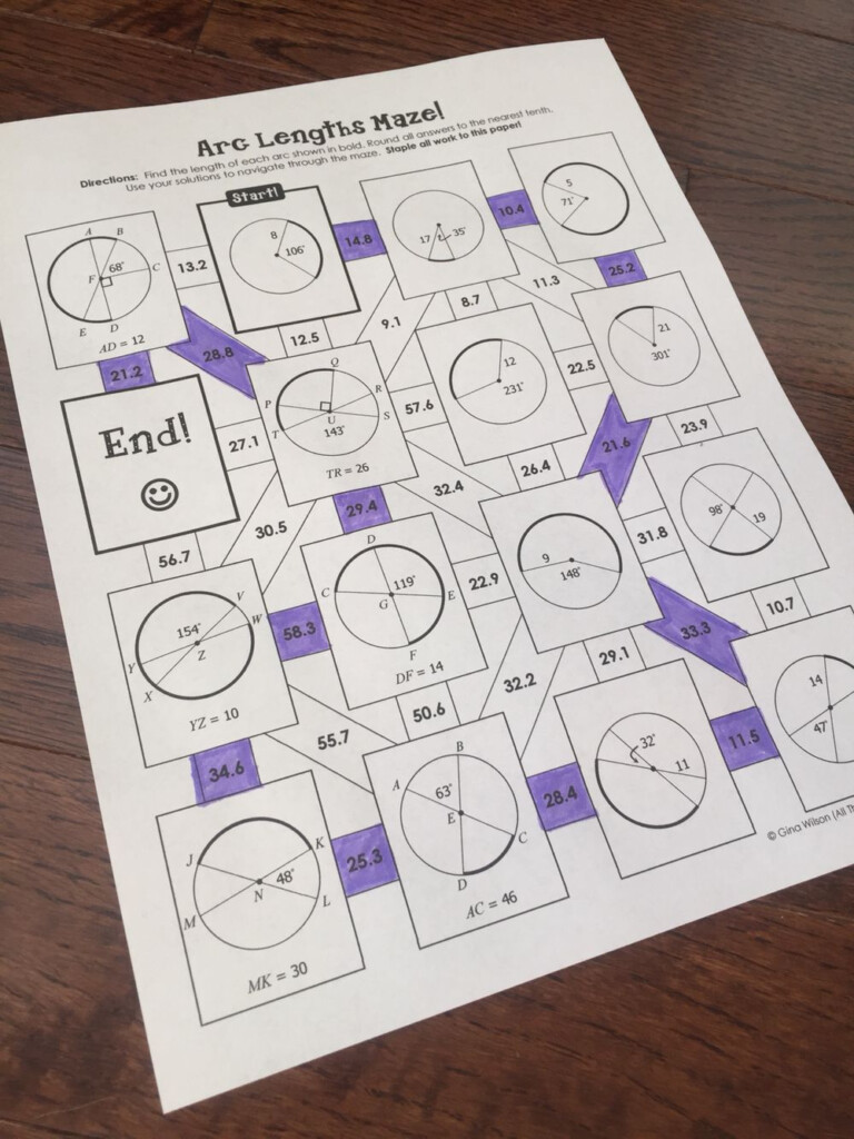 Arc Lengths And Sector Area In Circles Mazes Teaching Geometry 