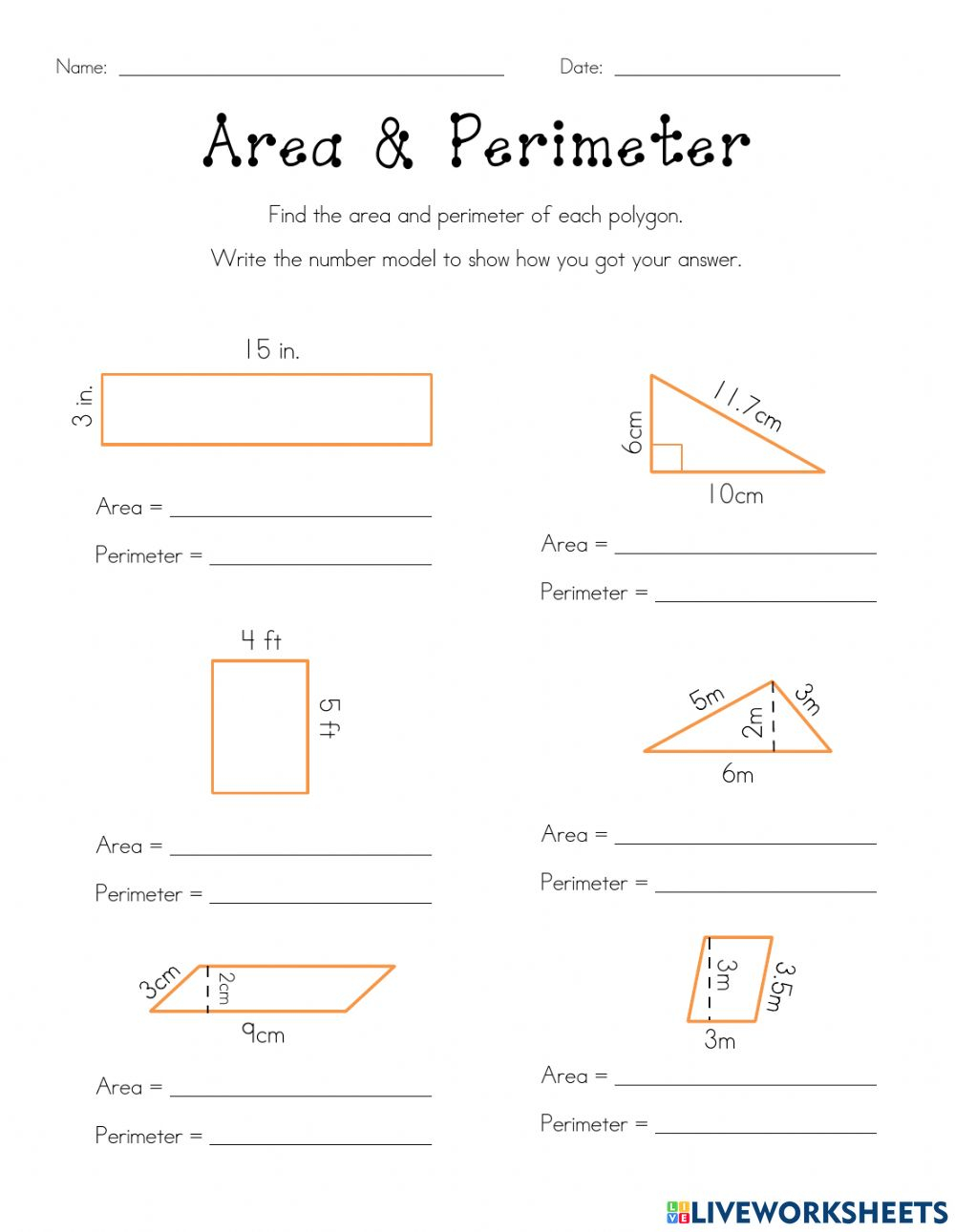 Area And Perimeter Of 2D Shapes Worksheet