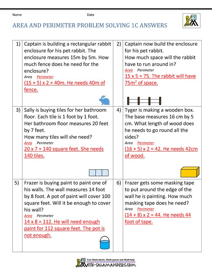 Area And Perimeter Problem Solving 1C Answers Word Problem Worksheets 