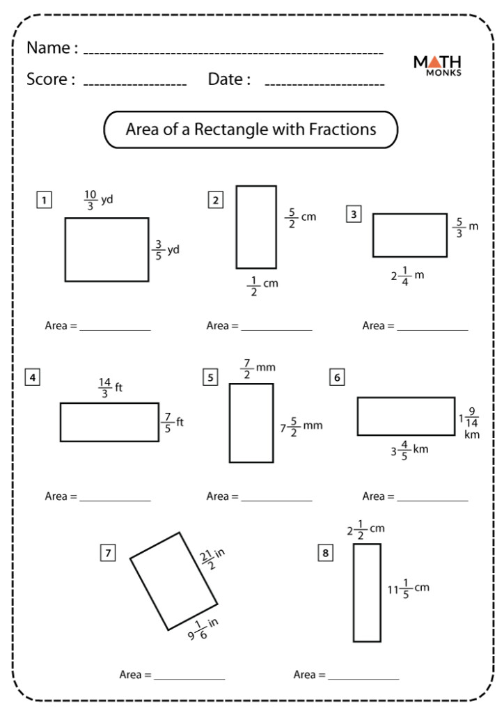 Area Of A Rectangle Worksheets Math Monks