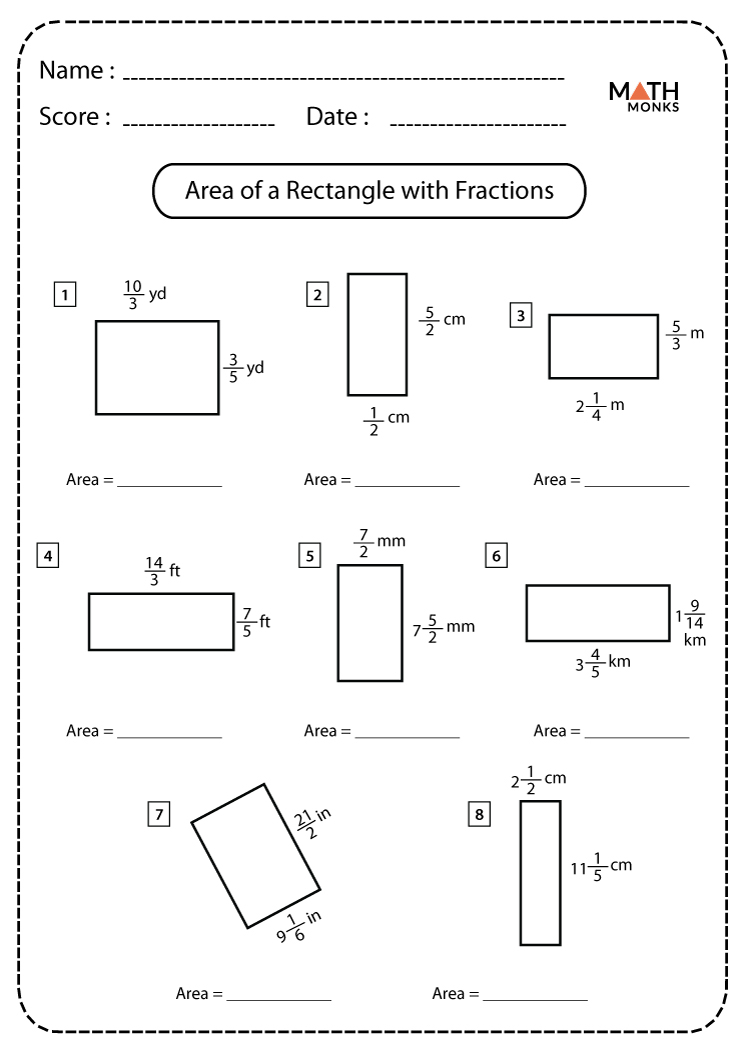 Area Of A Rectangle Worksheets Math Monks