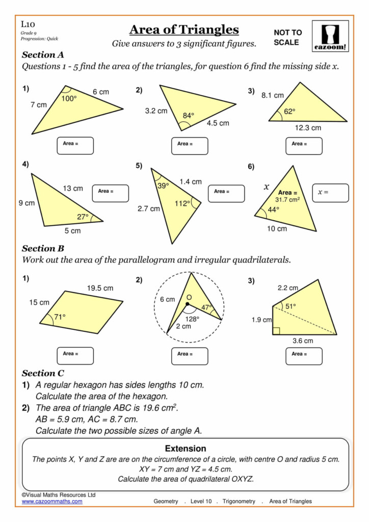 Area Of A Triangle Free Printable Worksheets Learning How To Read