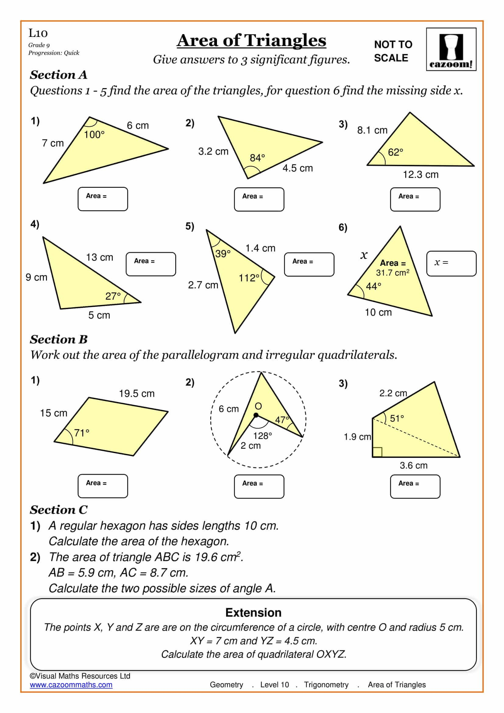 Area Of A Triangle Free Printable Worksheets Learning How To Read