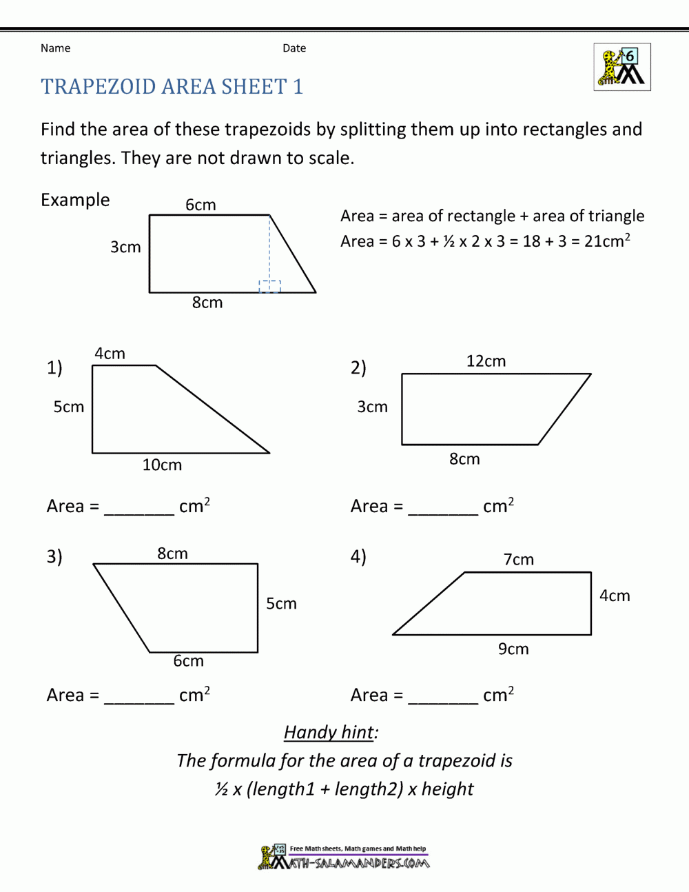 Area Of Quadrilateral Worksheets