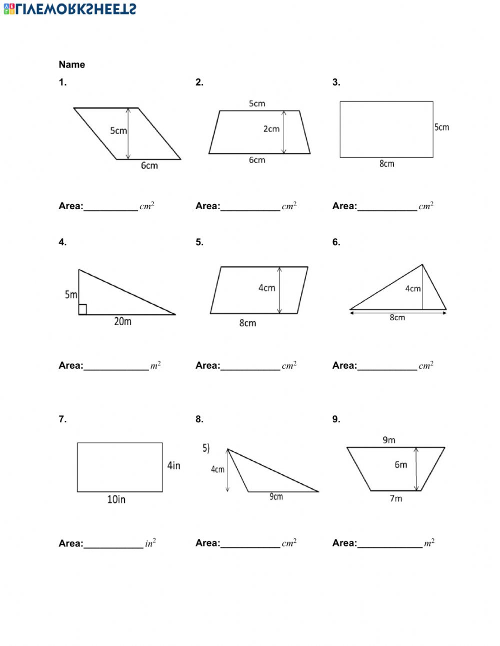Area Of Quadrilaterals And Triangles Worksheet