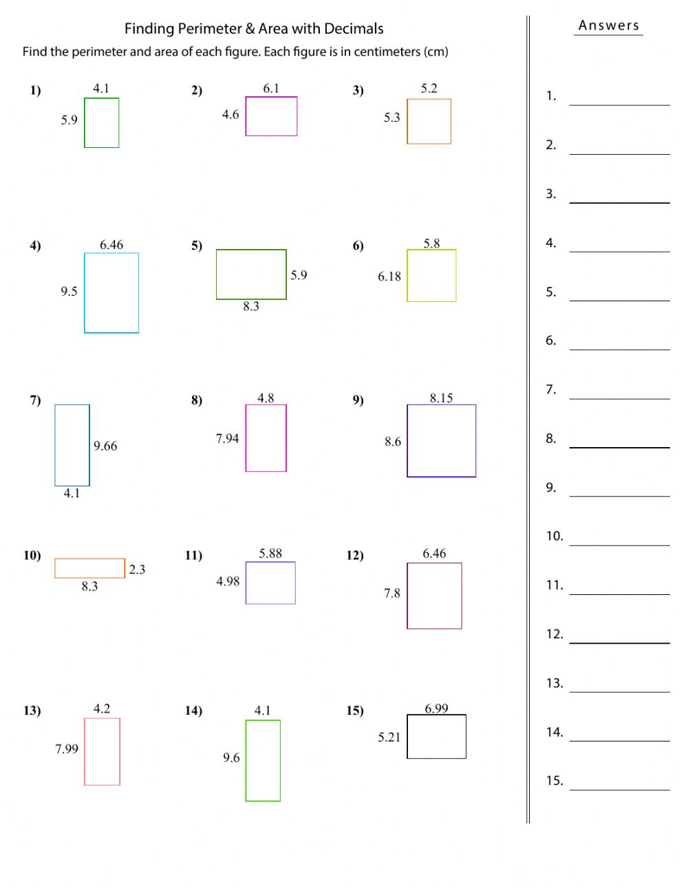 Area Of Squares And Rectangles Worksheet
