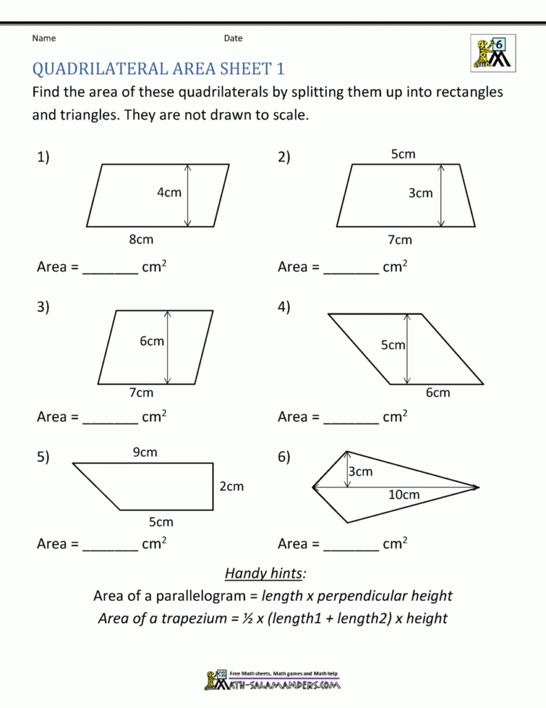 Area Of Triangles Parallelograms And Trapezoids Worksheet