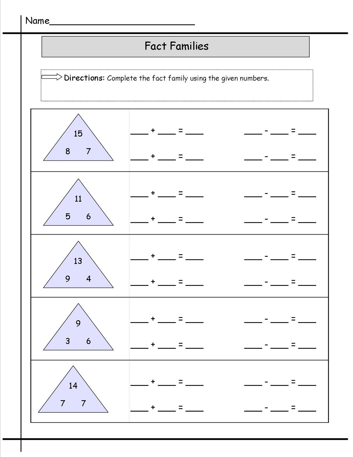 Blank Fact Family Worksheets Activity Shelter