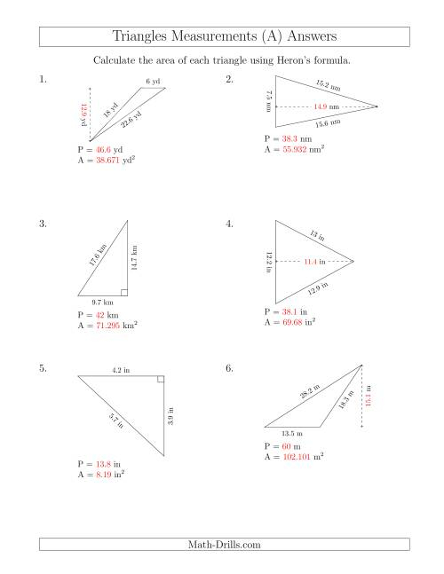 Calculating The Perimeter And Area Of Triangles Using Heron s Formula 