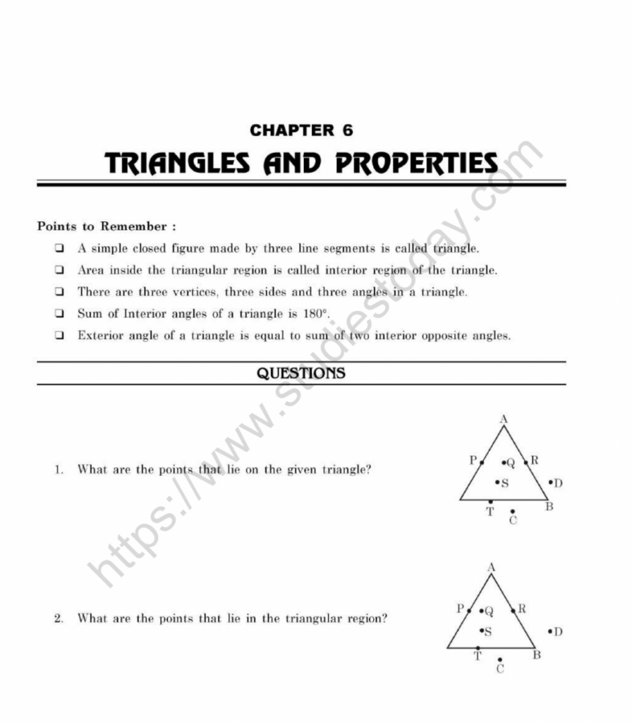 CBSE Class 7 Mental Maths Triangles And Properties Worksheet