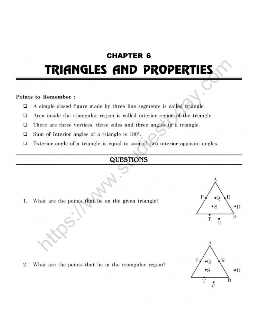 CBSE Class 7 Mental Maths Triangles And Properties Worksheet