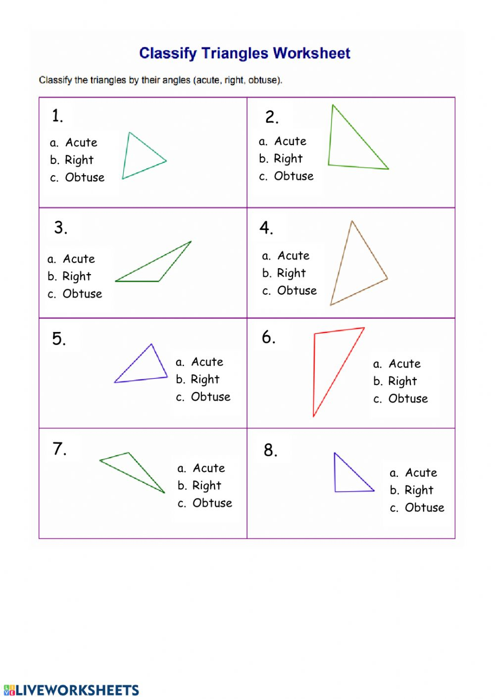 Classify Triangles Worksheet