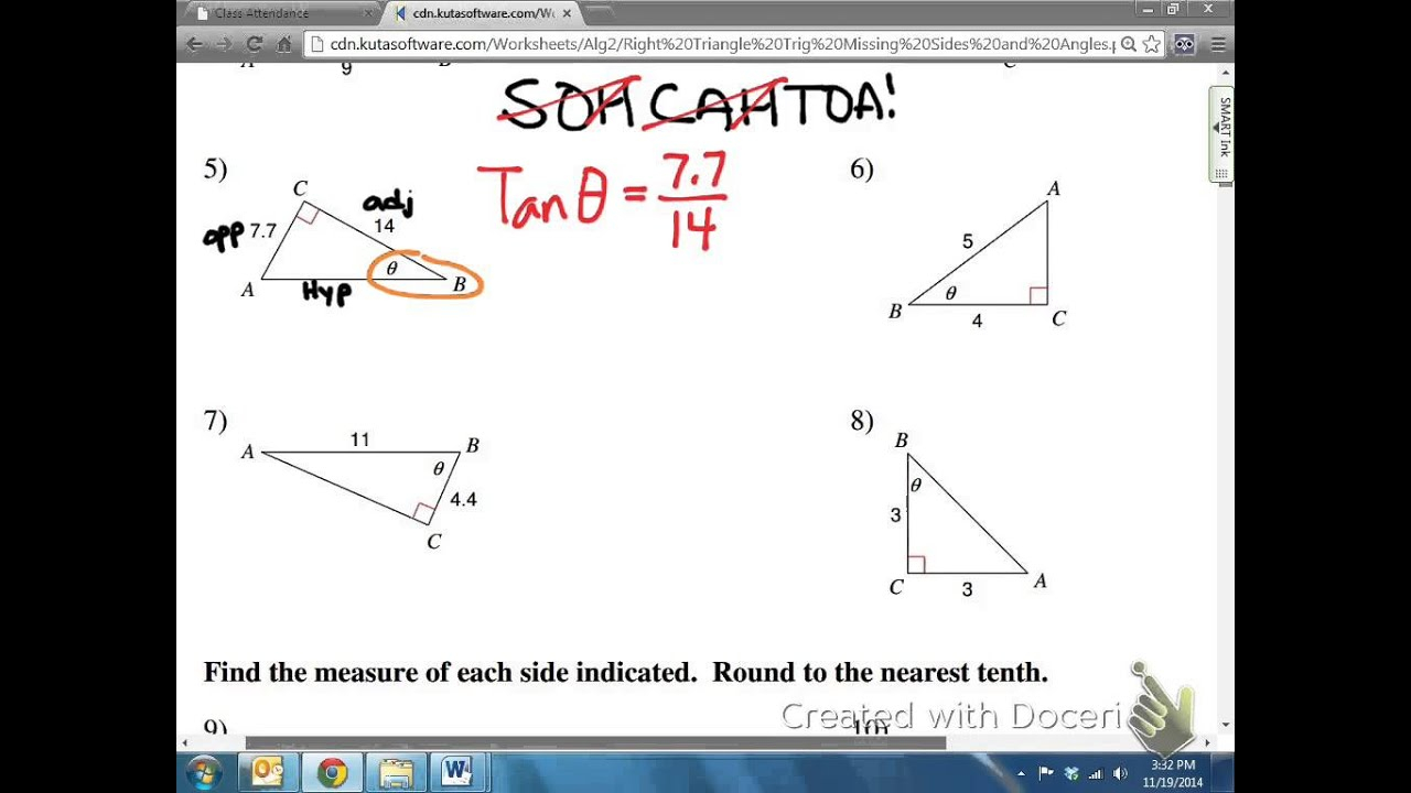 Common Core Math Right Triangle Trigonometry Finding Missing Angles