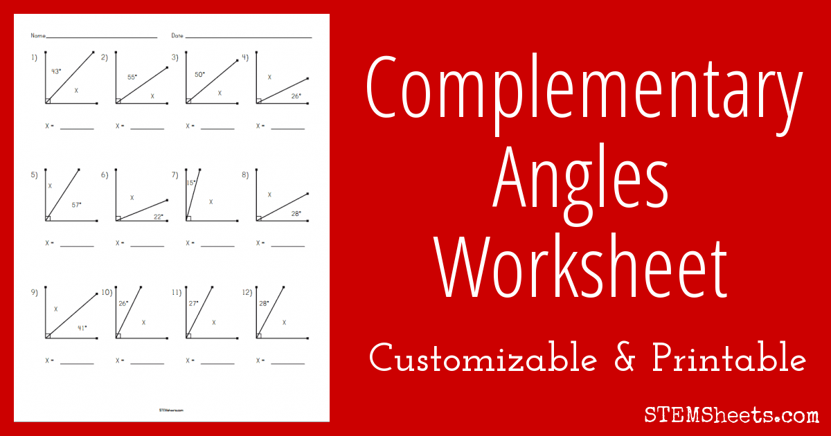 Complementary Angles Worksheet STEM Sheets