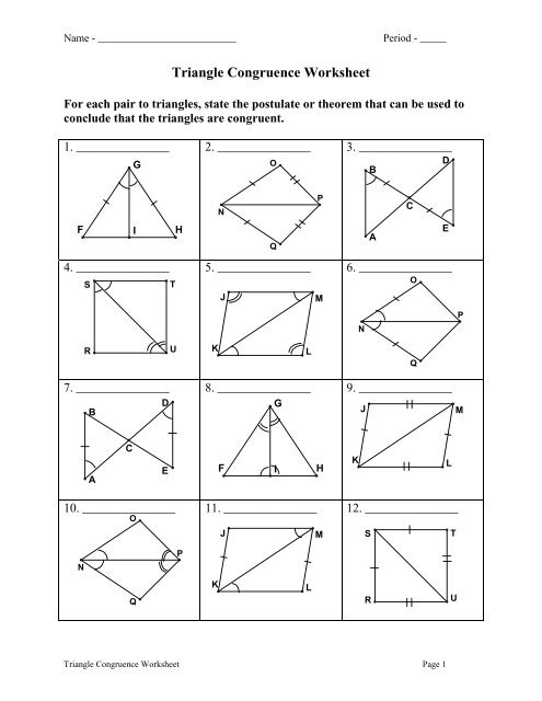 Congruence And Triangles Worksheet Answers