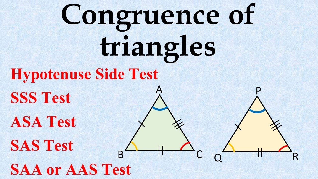 Congruence Of Triangles I SSS I SAS I ASA I SAA I HYPOTENUSE SIDE TEST
