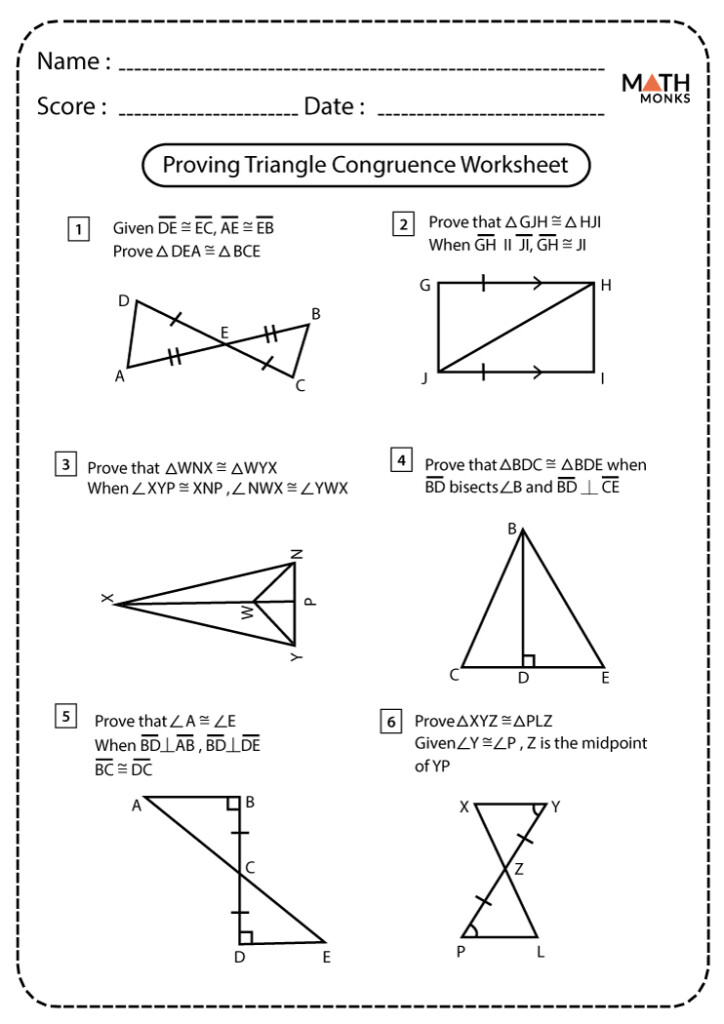 Congruent Triangles Worksheets Math Monks