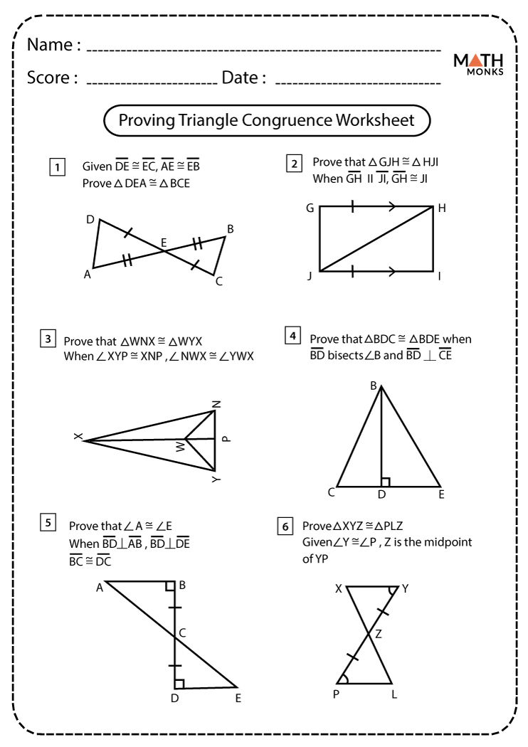 Congruent Triangles Worksheets Math Monks