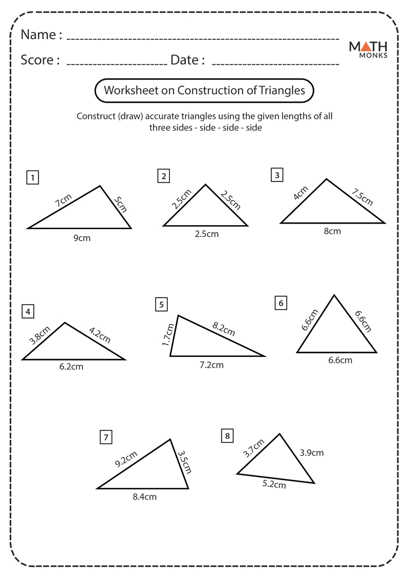 Constructing Triangles Worksheets Math Monks 1168