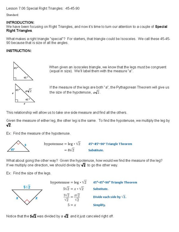 Cosgeometry Lesson 7 06 Special Right Triangles 45 45 90