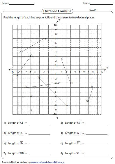 Distance Formula Worksheets