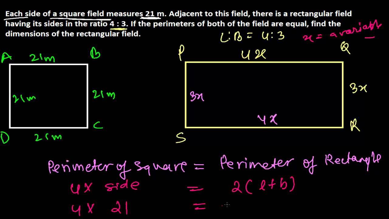 Equal Perimeters Sides In Ratios Perimeter Word Problems Area 