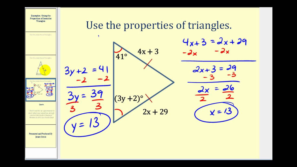 Examples Using The Properties Of Isosceles Triangles To Determine 