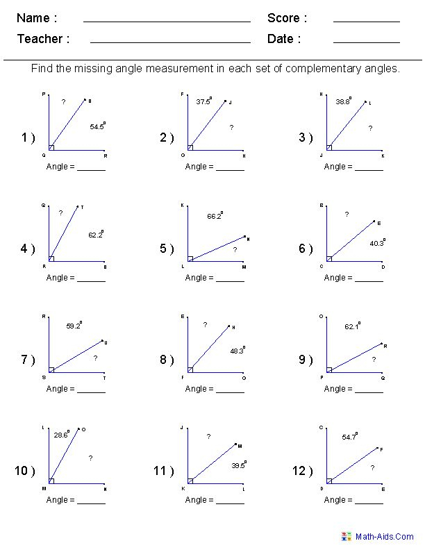 Find Complementary Angles Worksheets Geometry Worksheets Angles 