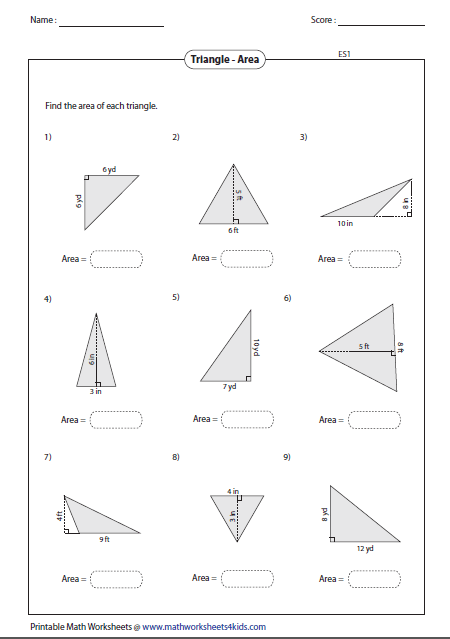 Finding Area Of A Triangle Worksheets Worksheets Master