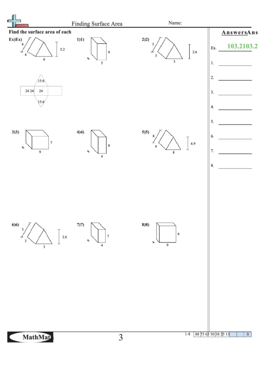  Finding Surface Area Geometry Worksheet With Answer Key Printable Pdf 