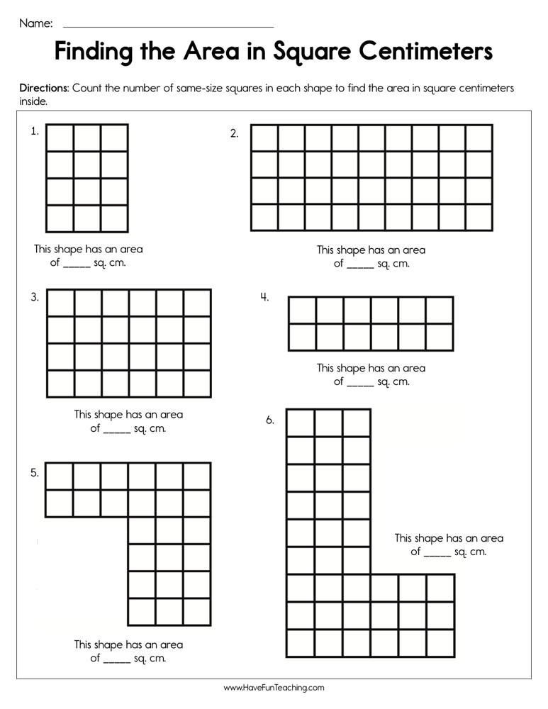 Finding The Area In Square Centimeters Worksheet Have Fun Teaching