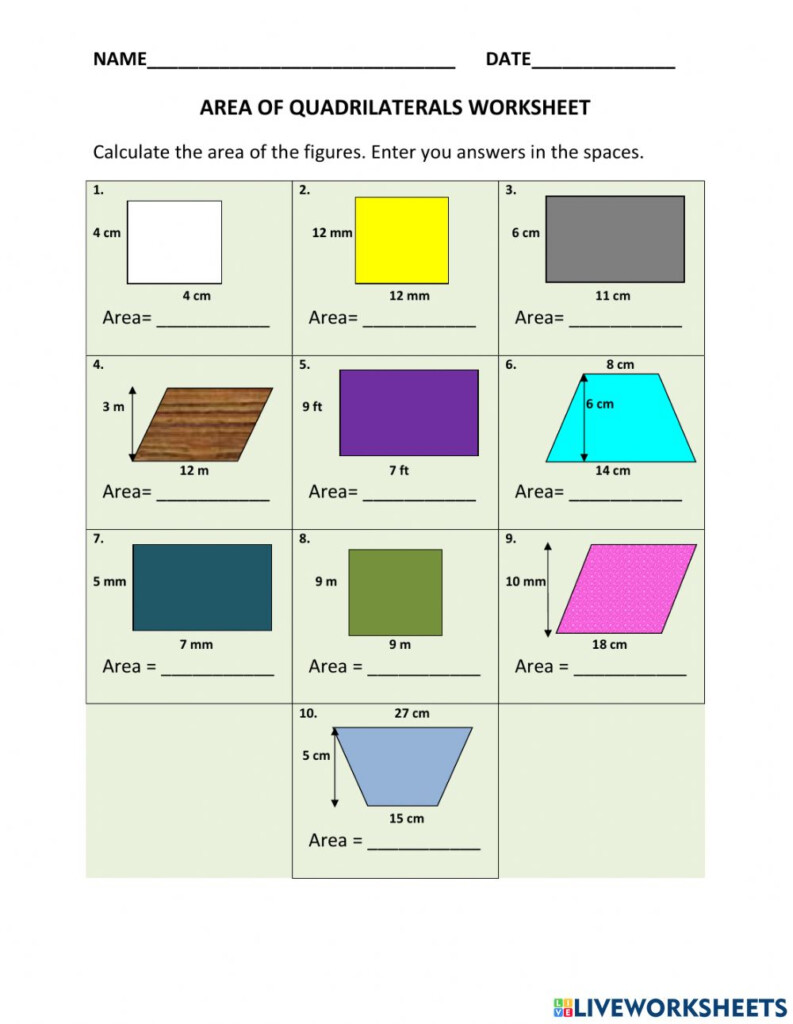 Finding The Area Of Quadrilaterals Worksheet