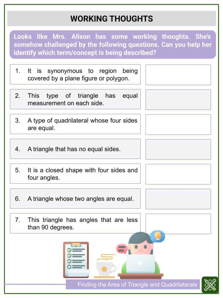 Finding The Area Of Triangle Quadrilaterals 6th Grade Math Worksheets