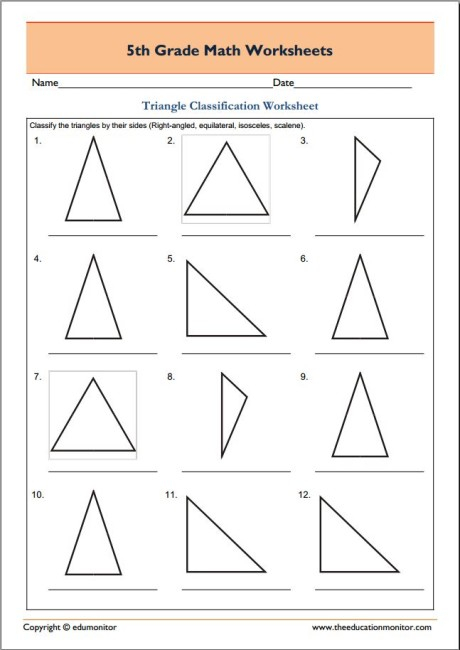 Free 5th Grade Geometry Math Worksheets Triangle Classification