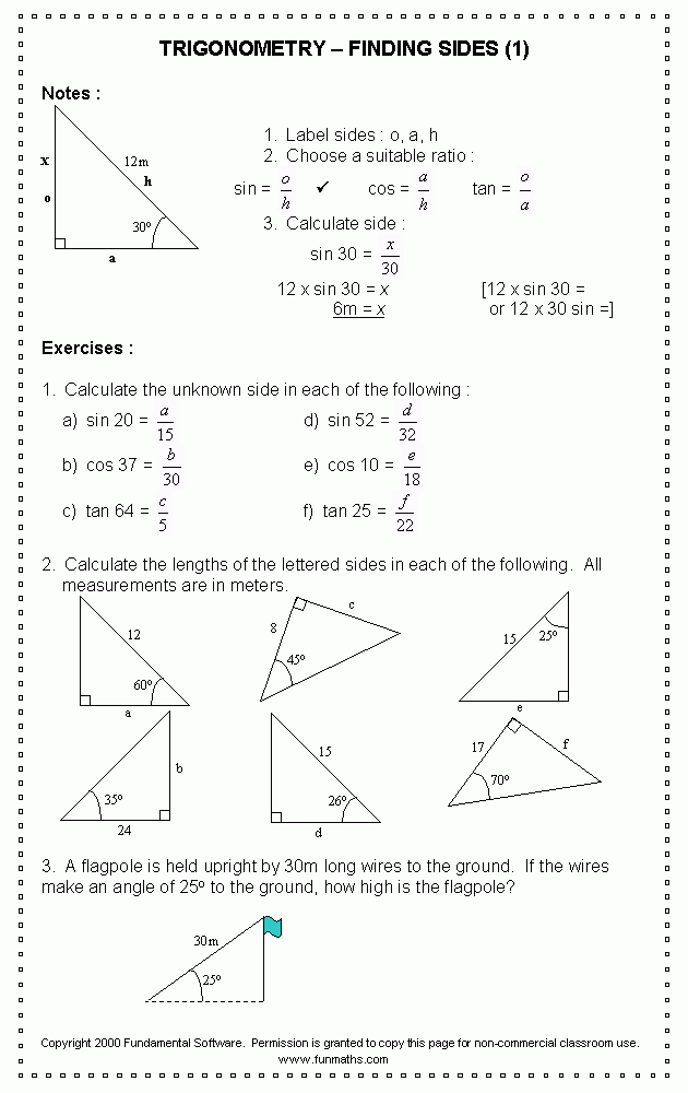 Free High School Math Worksheet From Funmaths Trigonometry 